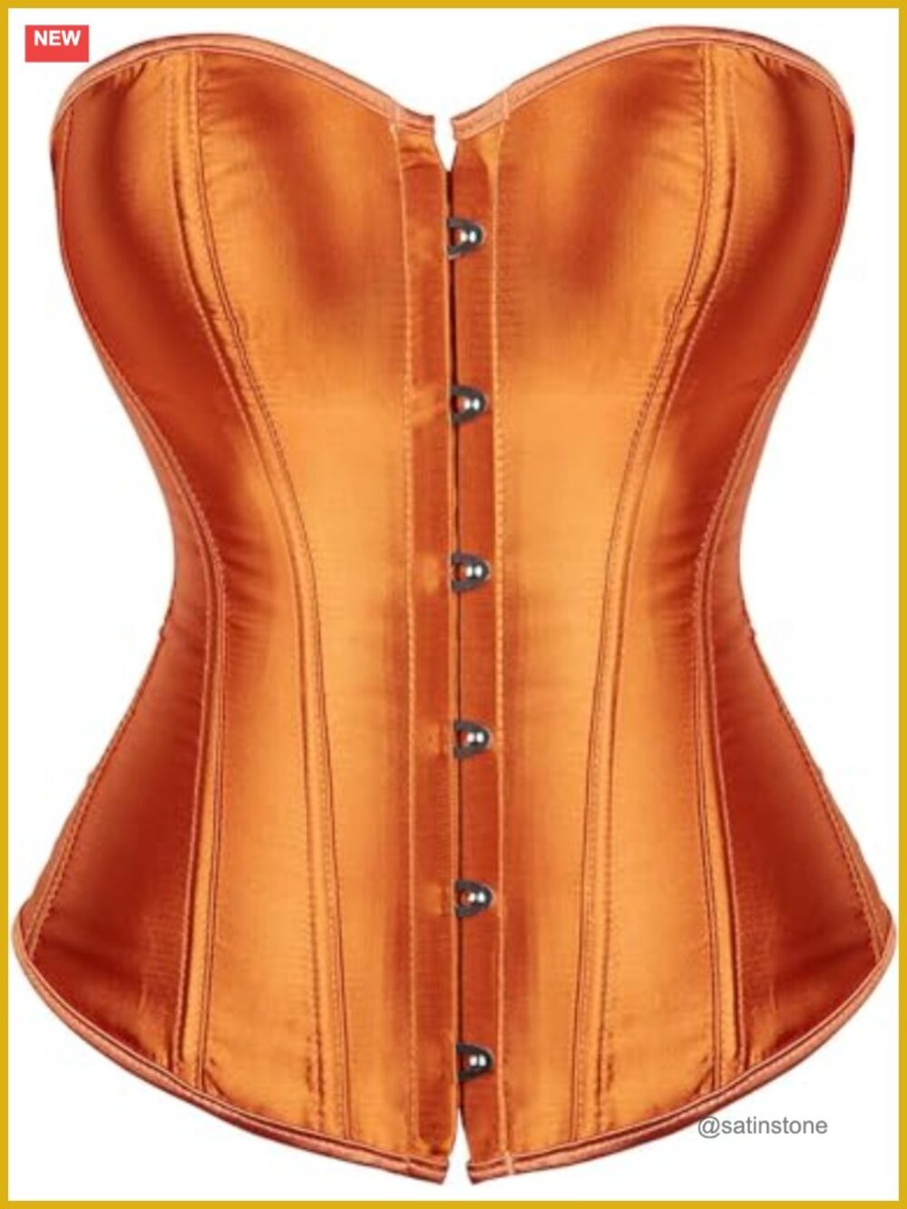 Satin Boned Overbust Corset Bustier Top Lace-Up Back
